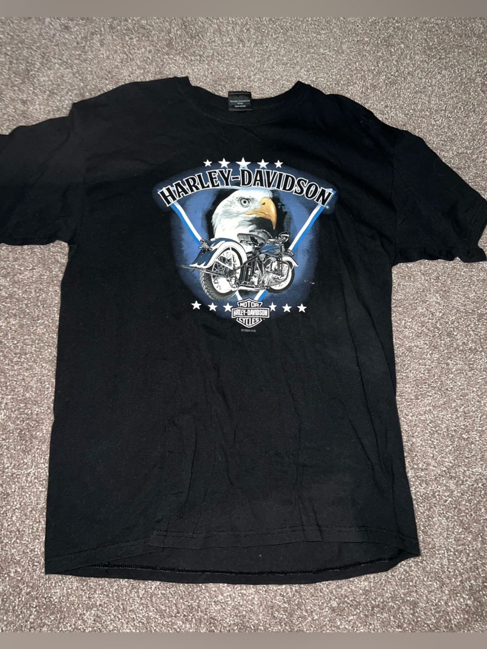 Harley-Davidson Black Tee with Eagle & Motorcycle Graphic